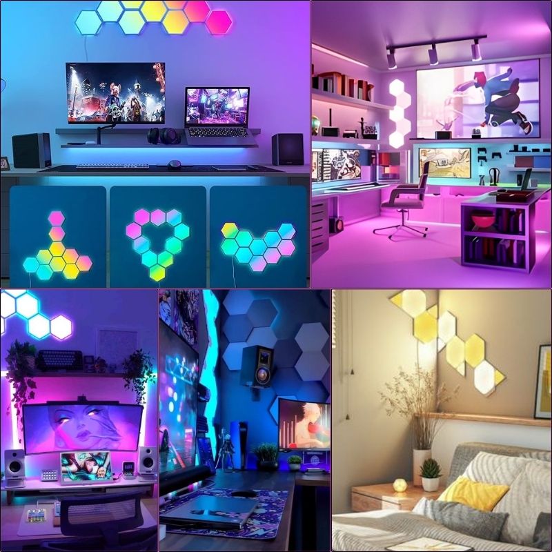 مصابيح الجدار الذكية السداسية LED RGB(6 قطع)