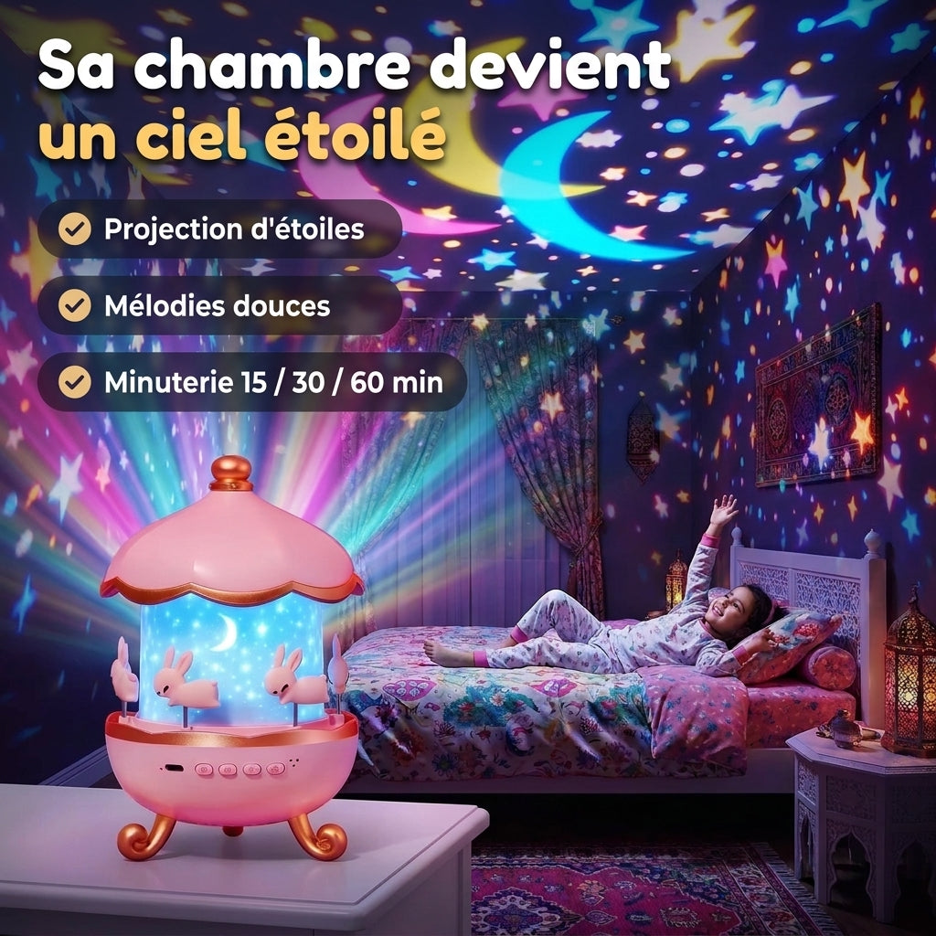 Veilleuse magique pour enfants — projecteur d'étoiles rotatif avec mélodies et télécommande