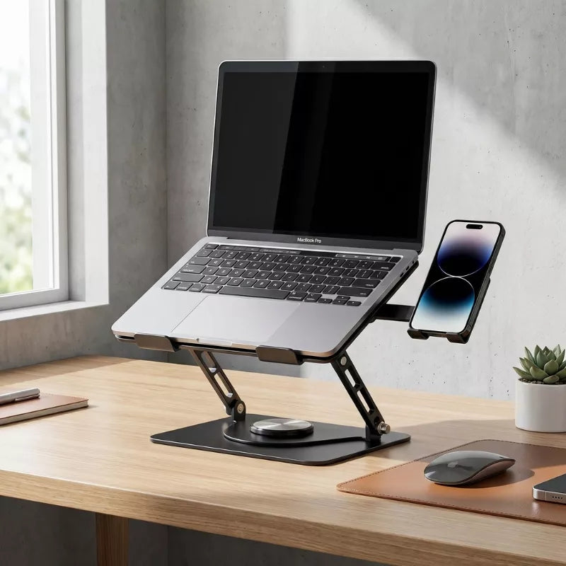 حامل لابتوب دوار °360 مع منافذ USB، حامل هاتف و مروحية